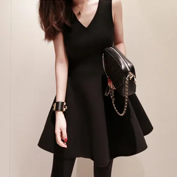 

2019 Spring and Summer Korean-style Slim Fit Debutante Hepburn Wind Flounced Sleeveless Puffy Large Size Explicit Thin Black Dre