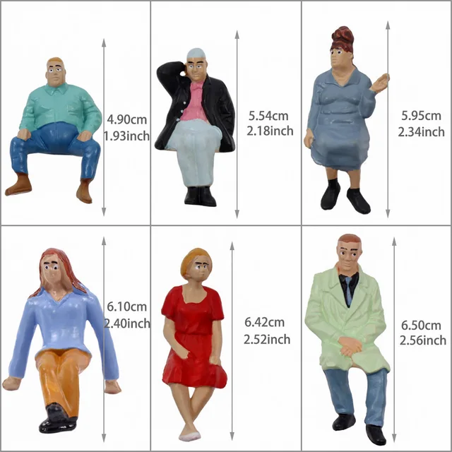 24pcs Model Railway Layout G scale Sitting Figures 1:22.5 1:25 All Seated Painted People 24 Different Poses