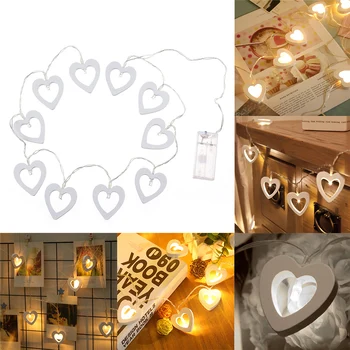 

Wooden LED fairy lights, battery-powered Christmas party decorations for indoor use, 10 LED hearts