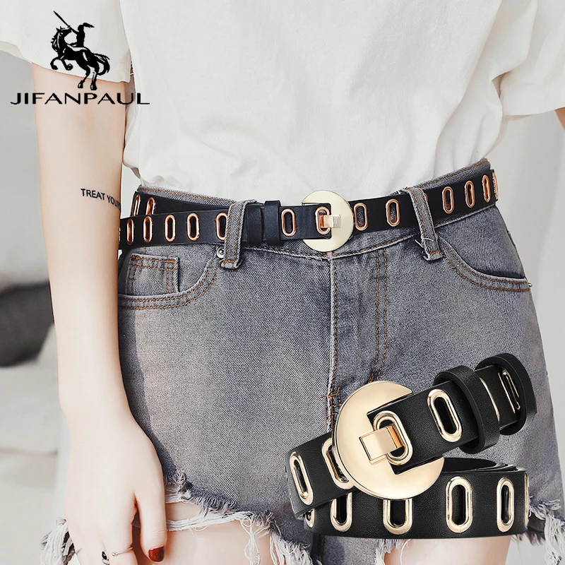 

JIFANPAUL Genuine leather ladies luxury brand fashion alloy pin buckle new high quality belt with ladies student casual jeans