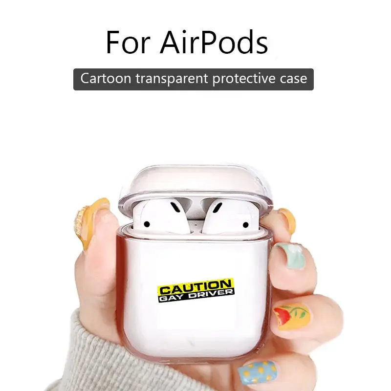 Cute transparent Wireless Earphone case for AirPods 2 1 pro Bluetooth Headset cover CAUTION GAY DRIVER FUNNY | Электроника