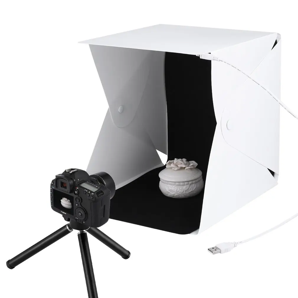 Lerbyee Folding Lightbox Photography Studio Softbox LED Light Soft Box Camera Photo Background Box Lighting for Smartphone