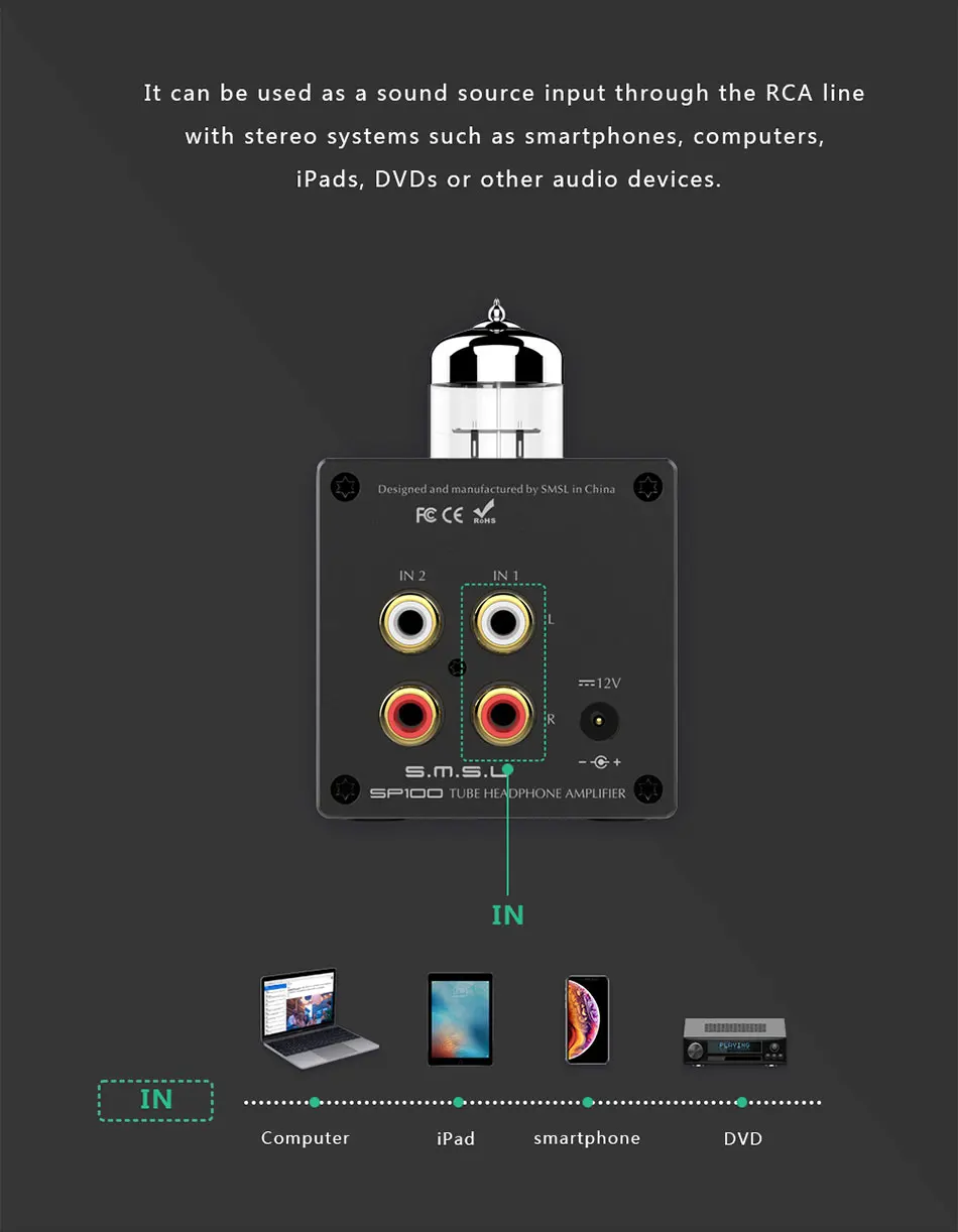 SMSL SP100 Tube Headphone Amplifier