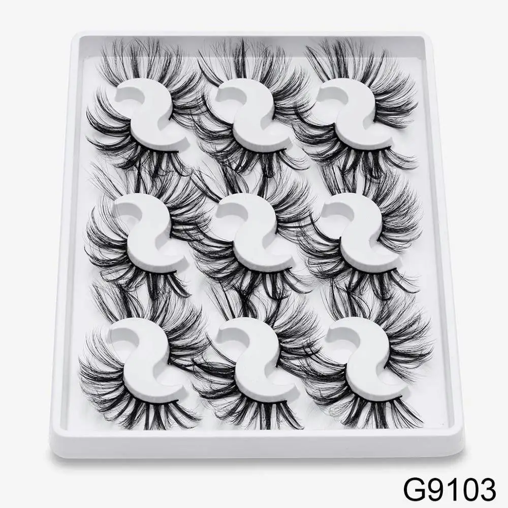 G9103 Натуральные накладные ресницы, 9 пар, 3D, ручная работа, искусственные ресницы, макияж для глаз, вытянутые ресницы из искусственной норки, объемные, мягкие, норковые ресницы - Цвет: G9103