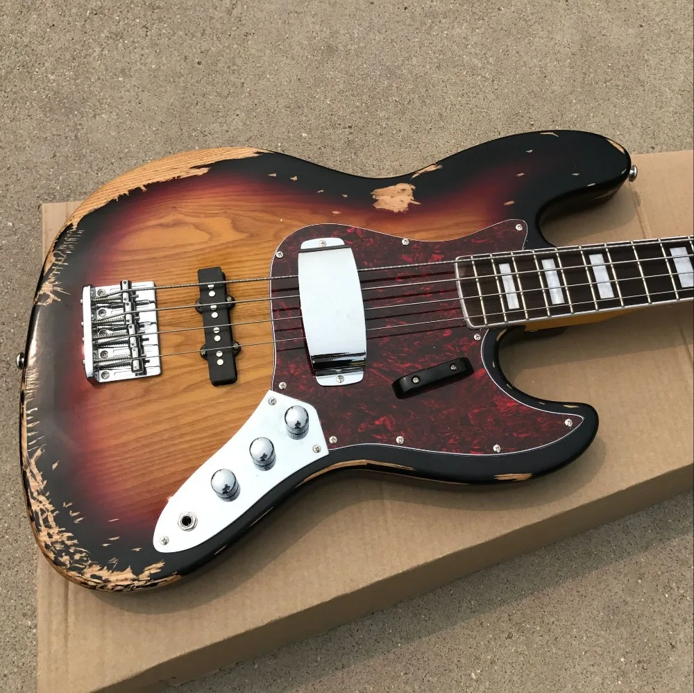 custom shop, handwork 4 Strings Electric bass Guitar.Rosewood fingerboard,Sunburst guitarra.relics by hands gitaar.299 (1)