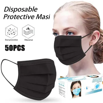 

50 Pcs Black Disposable Face Mask Fashion Non-Woven 3 Layer Face Masks For Germ Protection For Adults Mascarillas Flag Bandana