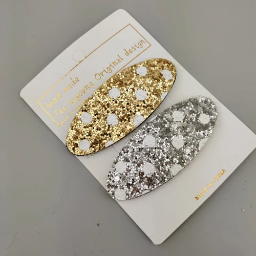 Gold Silver 2 шт./компл. креативные детские заколки для волос овальные шпильки с блестками простые белые заколки в горошек для девочек аксессуары для волос Детские Головные уборы набор - Цвет: Gold Silver