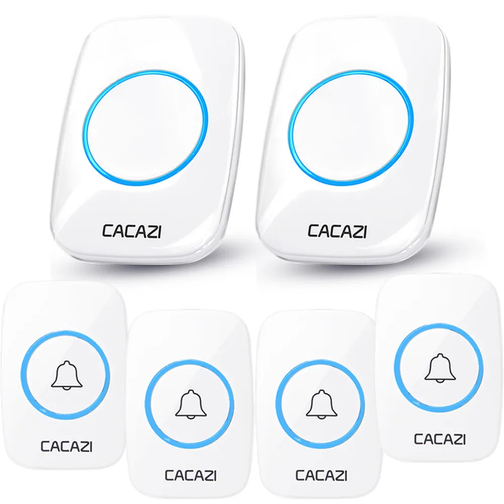 4 button 2 receiver CACAZI 60 Chime 110DB беспроводной дверной звонок Водонепроницаемый 300 м Пульт дистанционного управления EU AU UK US штекер домашний дверной звонок батарея 1 Кнопка 1 2 3 4 Приемник - Цвет: 4 button 2 receiver