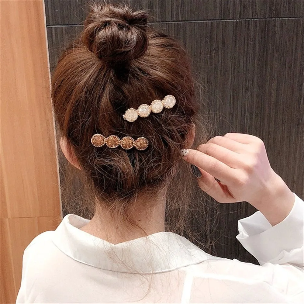New Fashion Korea Crystal Rhinestones Hair Clips for Women Girls Hairpins Geometric Round Hairgrip Barrettes Hair Accessories