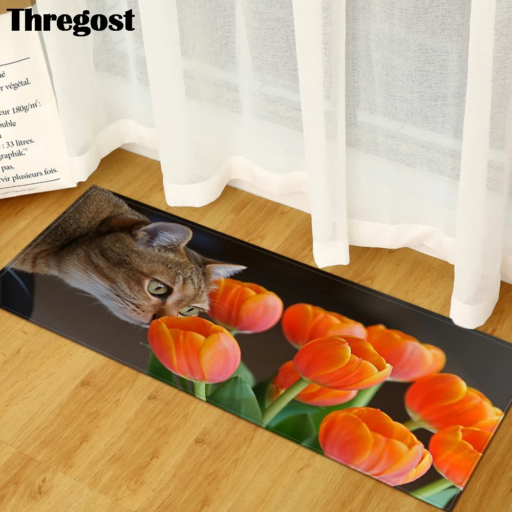 Thregost для дома, спальни, длинный пол, ковер, Рождественский Декор, 3D рисунок с животными, коврики из микрофибры, противоскользящие, кухонные коврики, коврик в прихожую