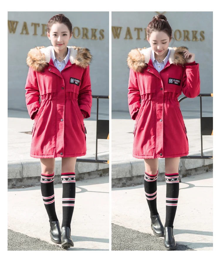 Photo Shoot Winter Middle And High School Students New Style plus Velvet Cotton Coat Korean-style Women's Mid-length Large