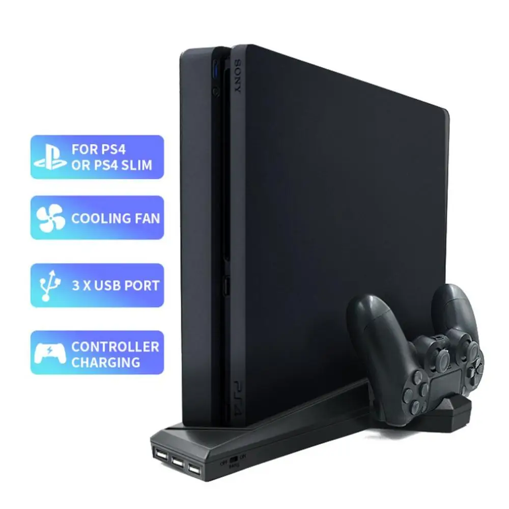 

For PS4 Slim Vertical Stand with Cooling Fan Dual Controller Charger Charging Station For SONY Playstation 4 Cooler