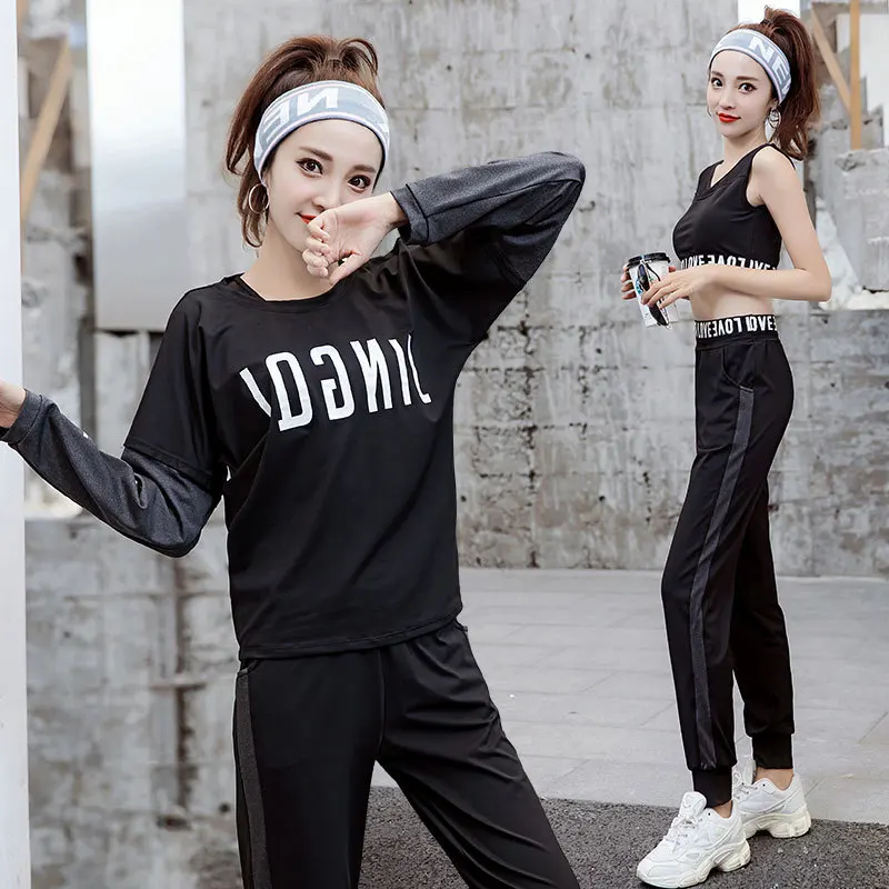 

2019 Winter Hot Selling Yoga Clothes Suit Running Sports Fitness Clothing Three-piece Set Loose And Plus-sized Yoga Clothes