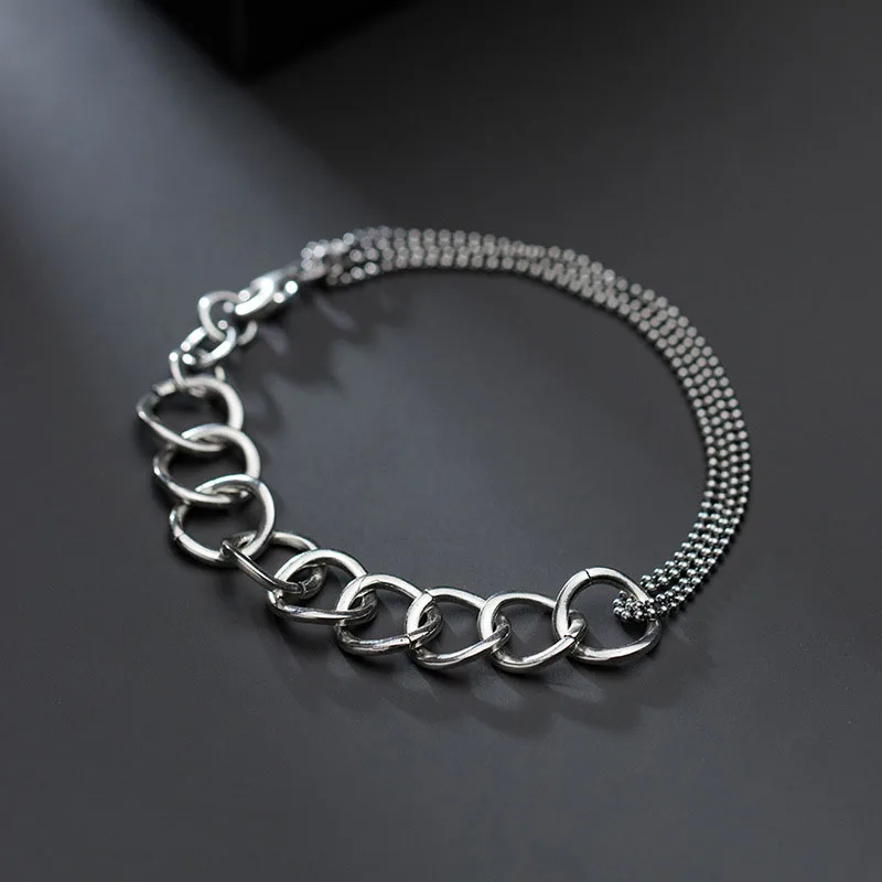 925 Sterling Silver Widht Round Beads Multi Layer Asymmetric Bracelets Irregular Circle Trendy Women's Bracelets Silver Jewelry