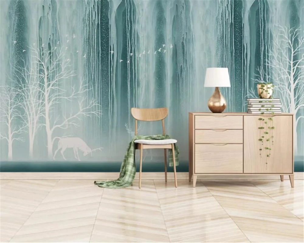 Beibehang-Custom-wallpaper-modern-abstract-waterfall-modern-style-forest-elk-background-wall-papel-de-parede-3d (1)