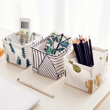 

Storage basket Cute Printing Cosmetics Container Multifunction Cotton Linen Storage Basket Desktop organizer Treasure Chest