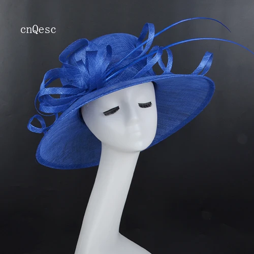 ROYAL BLUE Королевский синий sinamay шляпа платье шляпка для церкви для свадебной вечеринки матери невесты с длинным страусиным позвоночником - Цвет: ROYAL BLUE