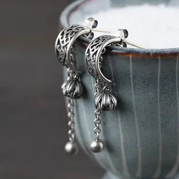 

FNJ Tassel Beads Lotus Earrings 925 Silver Original Pure S925 Sterling Silver Drop Earring for Women Jewelry