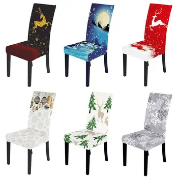 

Christmas Chair Cover Big Elastic Seat Chair Covers Hotel Stretch High Back Slipcovers For 2021 New Year Banquet Wedding Party