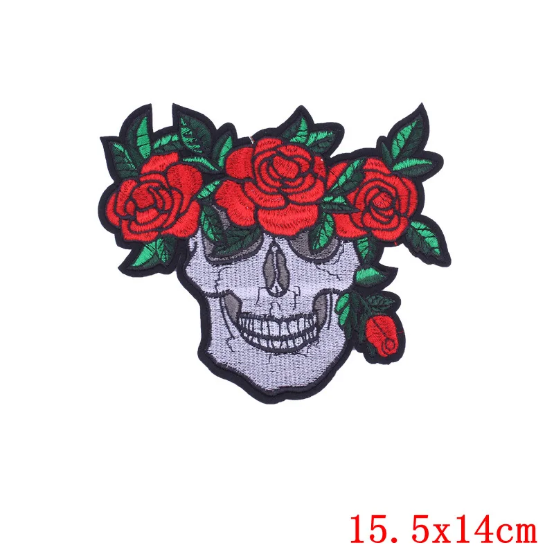 Розы череп Большой патч, вышитые патчи для одежды в полоску в байкерском стиле байкеров, нашитая буква, наклейки для аппликаций - Цвет: DB0115CT