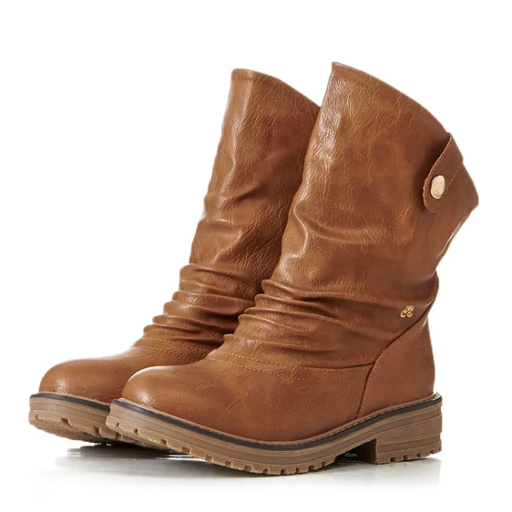 

autumn winter fashion Women's leather boots Non-Slip Keep Warm knee high boots with belt buckle botas mujer invierno 2019