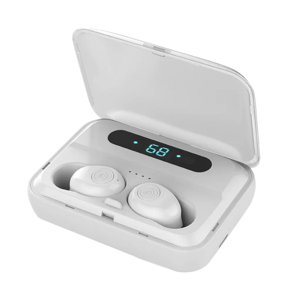 white F9-5 Bluetooth наушники 6D стерео мини беспроводные наушники светодиодный дисплей Беспроводные наушники с двойной микрофон зарядки - Цвет: white