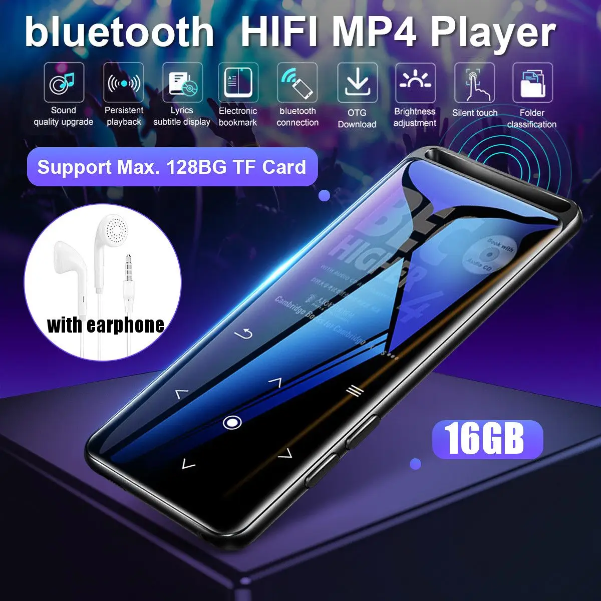16GB bluetooth MP3 Player auriculares HiFi fm Radio mini USB mp3 deportes MP 4 HiFi portátil reproductores de música grabadora de voz