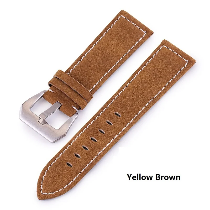 Yellow Brown Черный коричневый синий красный ретро матовый кожаный ремешок для часов 18 мм 20 мм 22 мм 24 мм кожаный ремешок Пряжка из нержавеющей стали Ремешки для наручных часов - Цвет ремешка: Yellow Brown