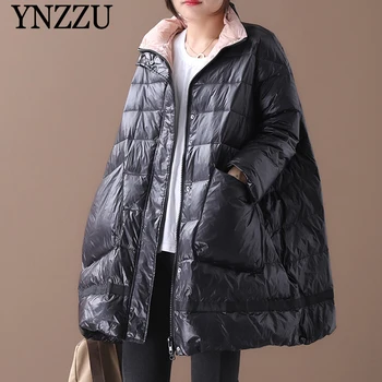 

2019 Winter Red Women Down jacket 90% White duck down Warm Down coat Oversize Female High collar casual Outwear Chic YNZZU 9O037