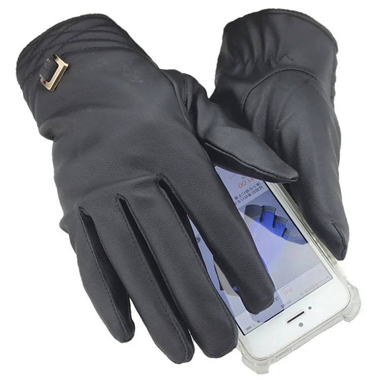 Touchable lace-trimmed leather gloves female Goris touch-screen touch ladies gloves Winter - Цвет: Серый