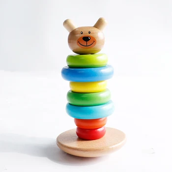 

Wooden Rainbow Tower Ring Children Building Blocks Stacking Toy Bear Colorful Tower Ring Stack Up Assembled Toys game educationa