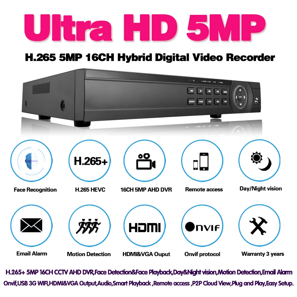 Видеорегистратор 16 каналов AHD DVR 1080P 5 МП 2592*11944 цифровое видео аудио гибридный
