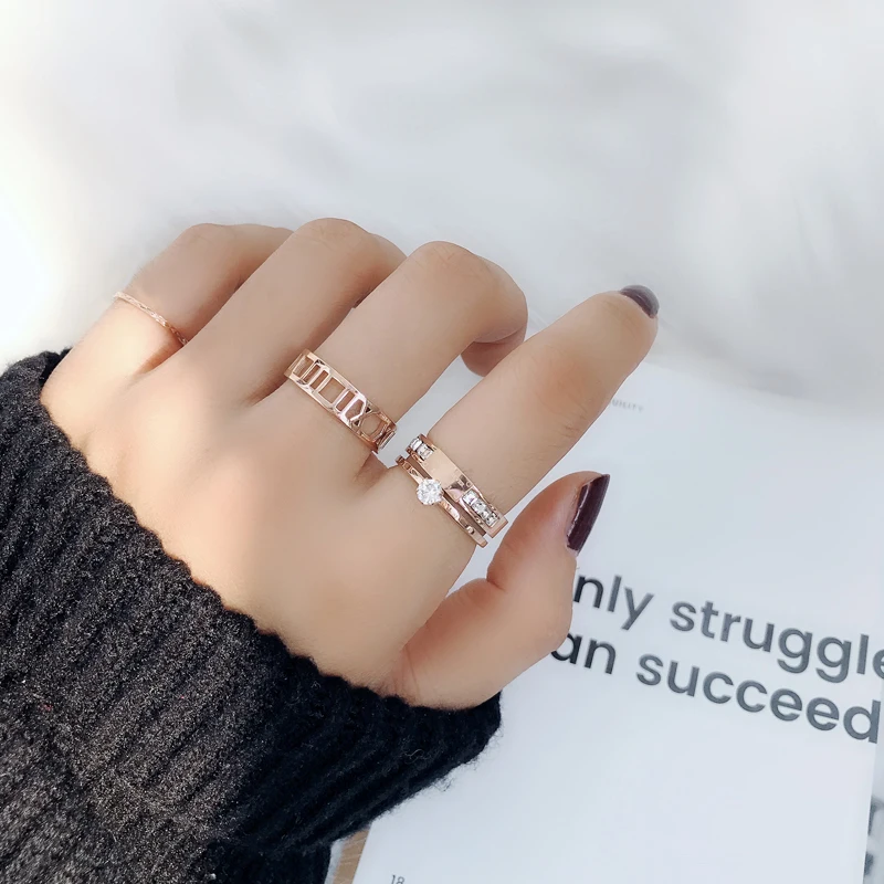 Couple Rings Titanium Steel Rings YUN RUO Simple Glint Gleam Couple Ring Rose Gold Fashion 316 Titanium Steel Jewelry Birthday Gift Woman Never Fade