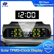 E-ACE  Electronic Clock Car TPMS Tire Pressure Sensors LCD Screen Solar Power USB Port Auto Security Alarm Systems