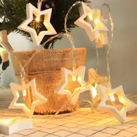 10 LED Christmas Lights LED Wooden Star Lights String Love Dormitory Hanging Lights Room Decor Fairy Lights New Year 2022