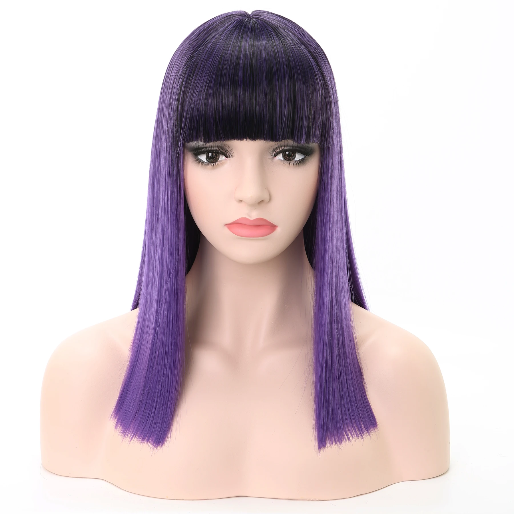 

LANYI long Straight Bob Wig Synthetic Wigs with Bangs For Women Daily Use Ombre Purple Wigs For Famel Cosplay Lolita Wigs