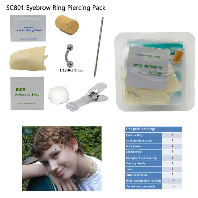 Pack Disposable Sterile Medical Body Piercing Kit Ear For Nose Nipple Belly Navel Septum Piercer Tool Machine Kit Piercing