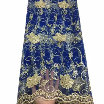 

Latest design French Net Lace Fabric, High Quality Elegant Gold African Tulle lace Sequins Nigerian Lace Fabrics Wedding 5Yards