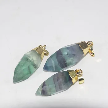 

Fashion Jewelry Natural Stone Bullet Charms Pendants Femme 2020 Gold cap Energy Green Fluorite point pendant for women as gifts
