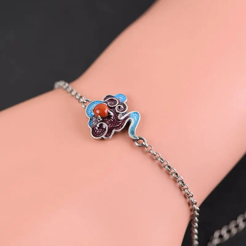BALMORA Твердое Серебро 925 пробы cloisonne-стиль Сердолик облачный браслет для женщин любовник тайское модное серебро Винтажные Ювелирные Изделия