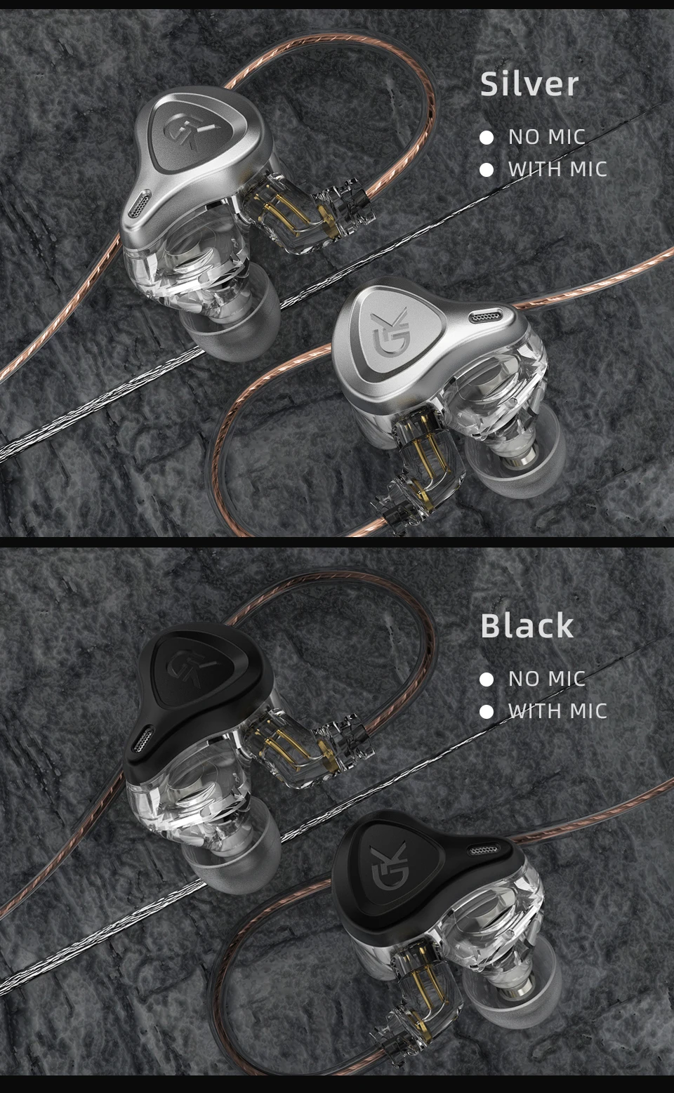 GK G5 Metal Wired Earphone In Ear HiFi Bass Music Earbud Headset With Microphone Noise Cancelling Sport Monitor Headphones