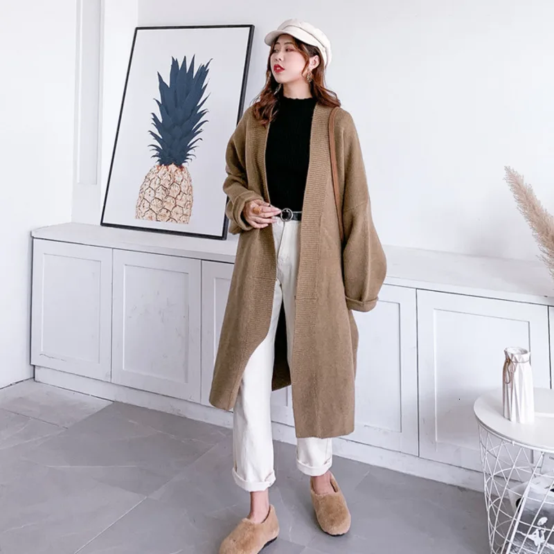 

LANMREM 2020 Winter Korean Thick High-density Knitted Solid Color V-neck Sweater Women's Long Wide Loose Cardigan Jacket PC287