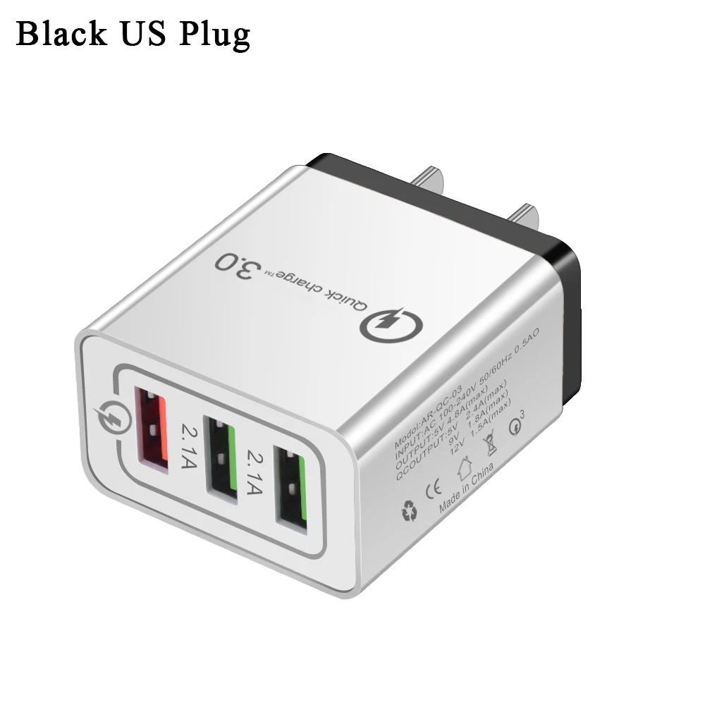 Black US Plue OneVan USB Зарядное устройство быстрой зарядки 3,0 5V 2.4A 3 Порты и разъёмы быстрая Зарядное устройство для Iphone зарядное устройство samsung Xiaomi huawei мобильного телефона Зарядное устройство - Тип штекера: Black US Plue