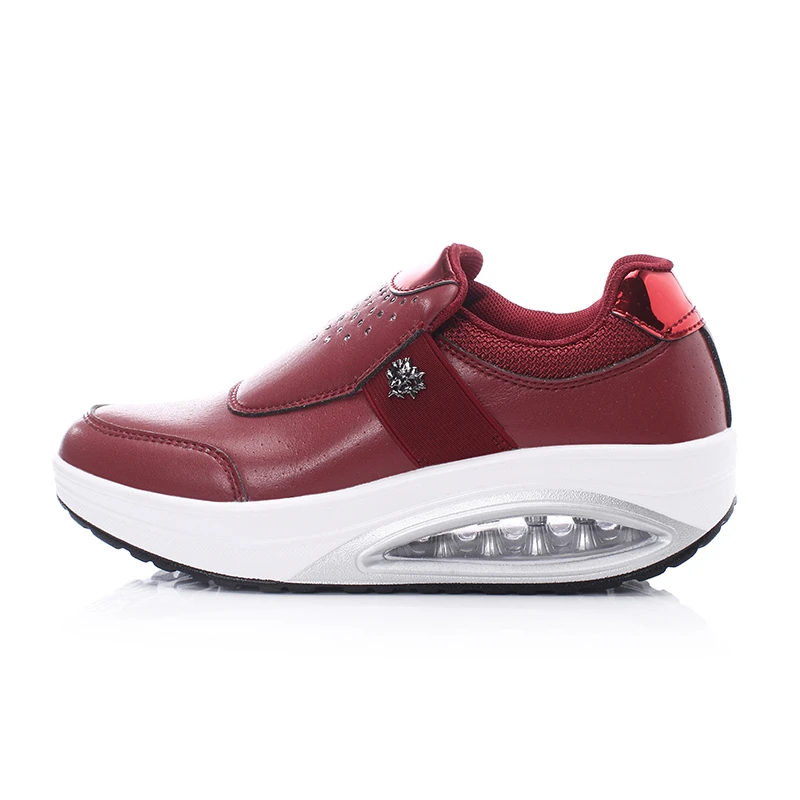 red women shoes Женская обувь, визуально увеличивающая рост, на каблуке 5 см; обувь из водонепроницаемой кожи; кроссовки на танкетке; женская обувь для фитнеса; нескользящая обувь на платформе - Цвет: red women shoes
