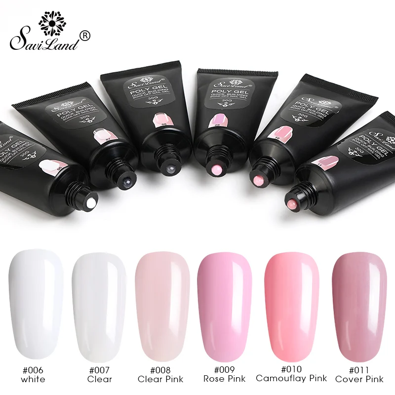 6pcs poly gel Saviland поли гель набор 30 г наращивание ногтей строитель гель прозрачный твердый желе гель Длинный натуральный желе гелевый клей для чистки ногтей советы наборы - Цвет: 6pcs poly gel