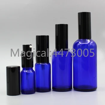 

2/10pcs 5ml 10ml 15ml 20ml 30ml 50ml 100ml Empty Blue Essential Oil Lotion/Emulsion Bottles with Black Cover Lid Refillable Vial