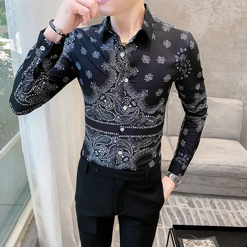 

New Style Long-sleeved Shirt Men's Korean-style Trend Slim Fit Shirt 940