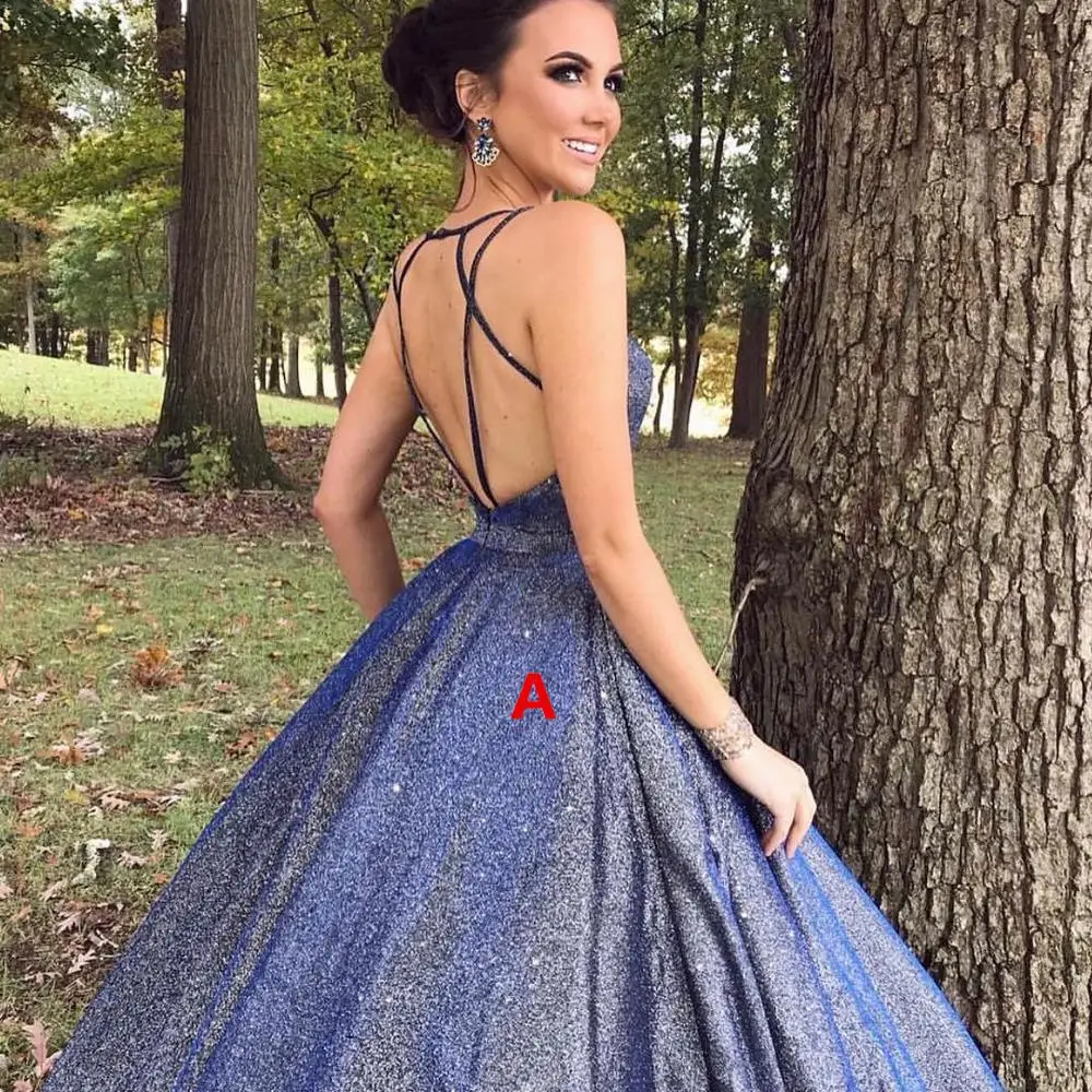 Vestidos De Gala Ball Gown Sequins Prom Dresses Long with Pockets Formal Dresses Backless Robe De Soiree