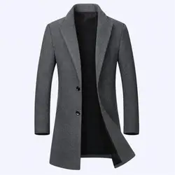 Новое Осеннее и зимнее мужское шерстяное пальто деловое повседневное пальто однотонная ветровка тонкая ветрозащитная куртка длинная