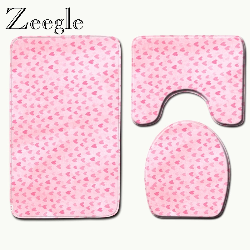 Zeegle набор из 3 предметов с рисунком сердца, мягкий коралловый флисовый унитаз, накидка на сиденье для унитаза, теплый коврик для ванной, нескользящий коврик для ванной